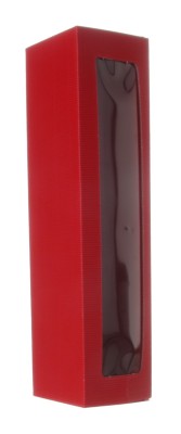 Darčeková krabica Rot-červená s okienkom na 1 fľašu, 385x92x95 mm