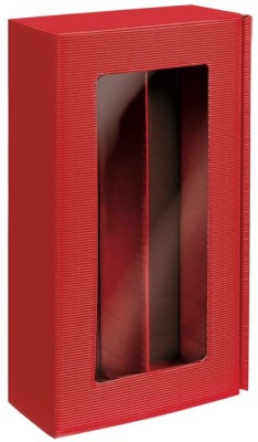 Darčeková krabica Rot-červená s okienkom na 2 fľaše, 360x192x95 mm