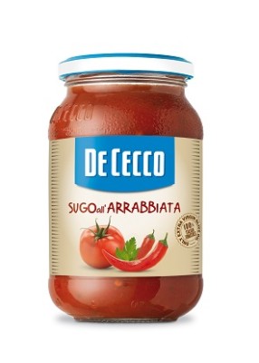 DE CECCO Sugo alla Arrabbiata, paradajková omáčka s čili papričkami, pasterizované, 400 g (382 ml),sklo pohár