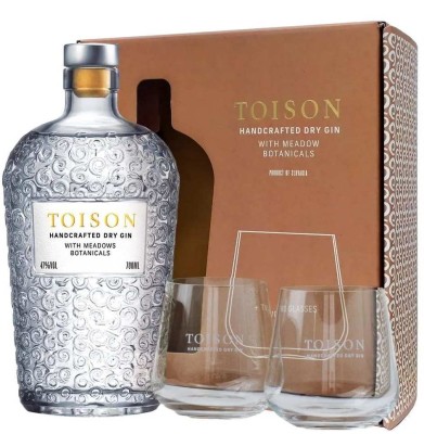 Toison Gin Handcrafted DRY GIN 47% s dvomi pohármi 0,7L, gin