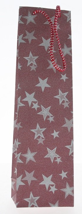 Darčeková taška Mettallic Tüte - červená s hviezdičkami na 1 fľašu 100 x 80 x 360 mm
