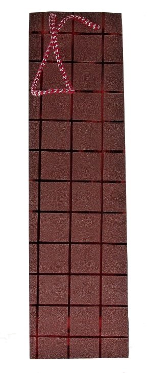 Darčeková taška Mettallic Tüte - červená so štvorčekami na 1 fľašu 100 x 80 x 360 mm